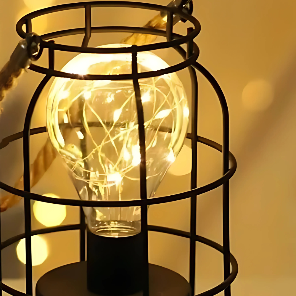 Lampe de Chevet Industrielle à Piles avec Poignée en Corde