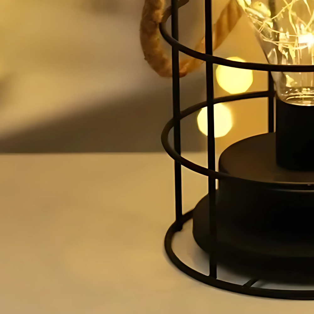 Lampe de Chevet Industrielle à Piles avec Poignée en Corde