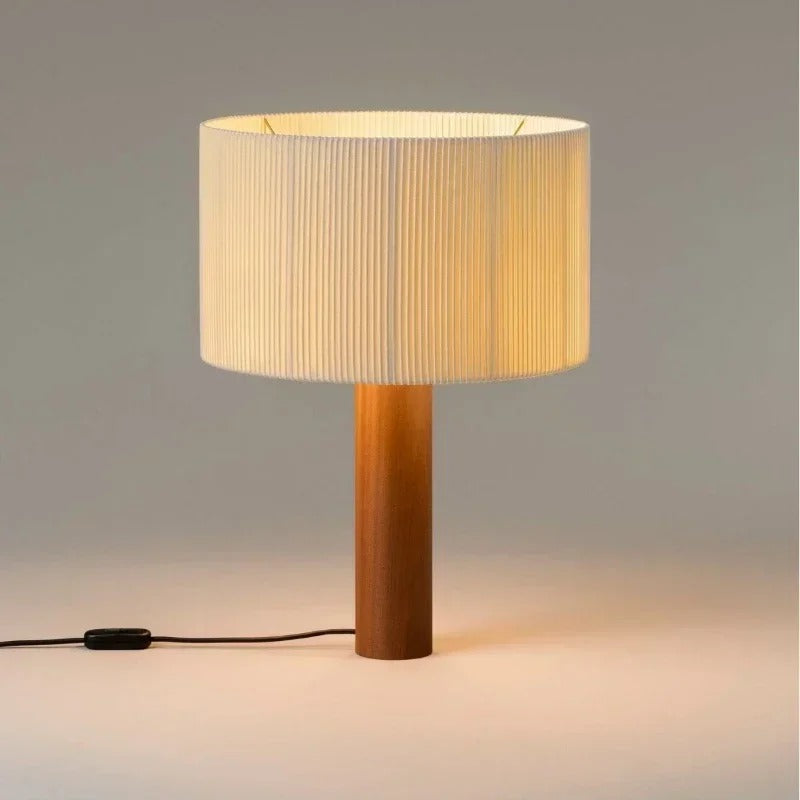 Lampe de chevet en bois massif et abat-jour tissu