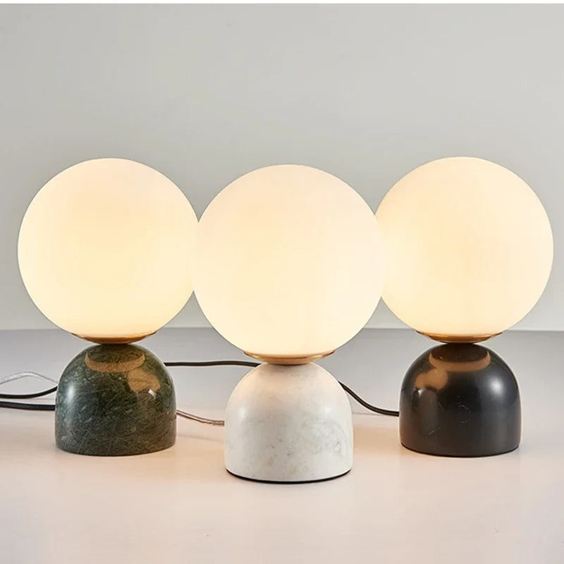 Lampe de chevet en marbre naturel et globe en verre