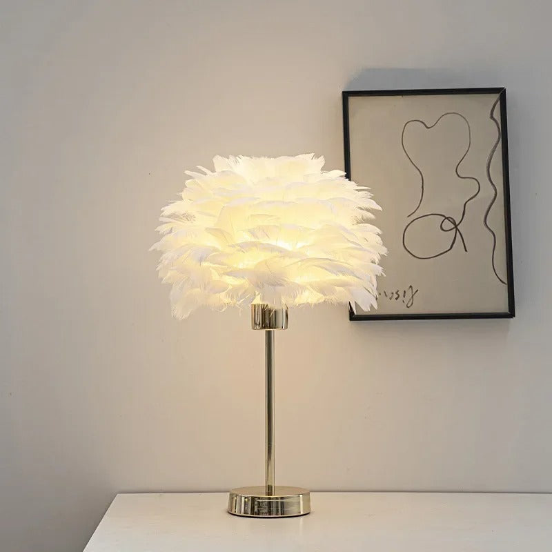 Lampe de Chevet en Plumes avec Pied en Métal