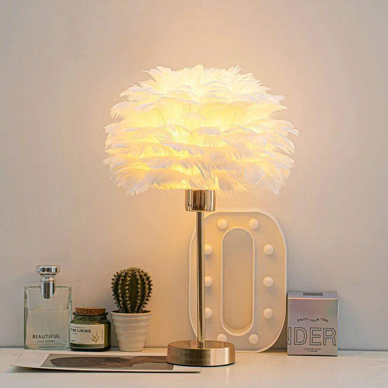Lampe de Chevet en Plumes avec Pied en Métal