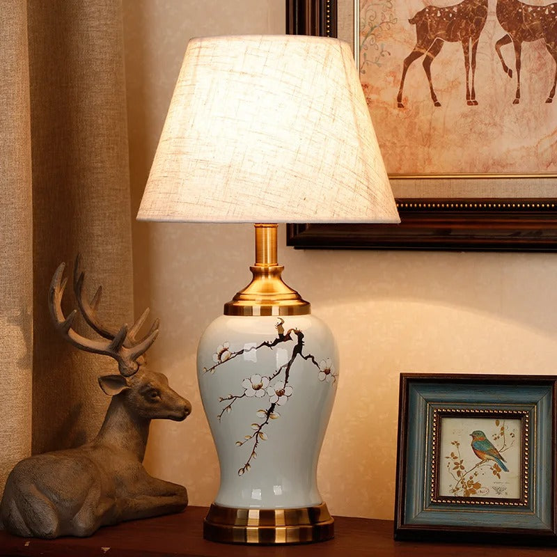 Lampe de Chevet en Porcelaine Peinte à la Main