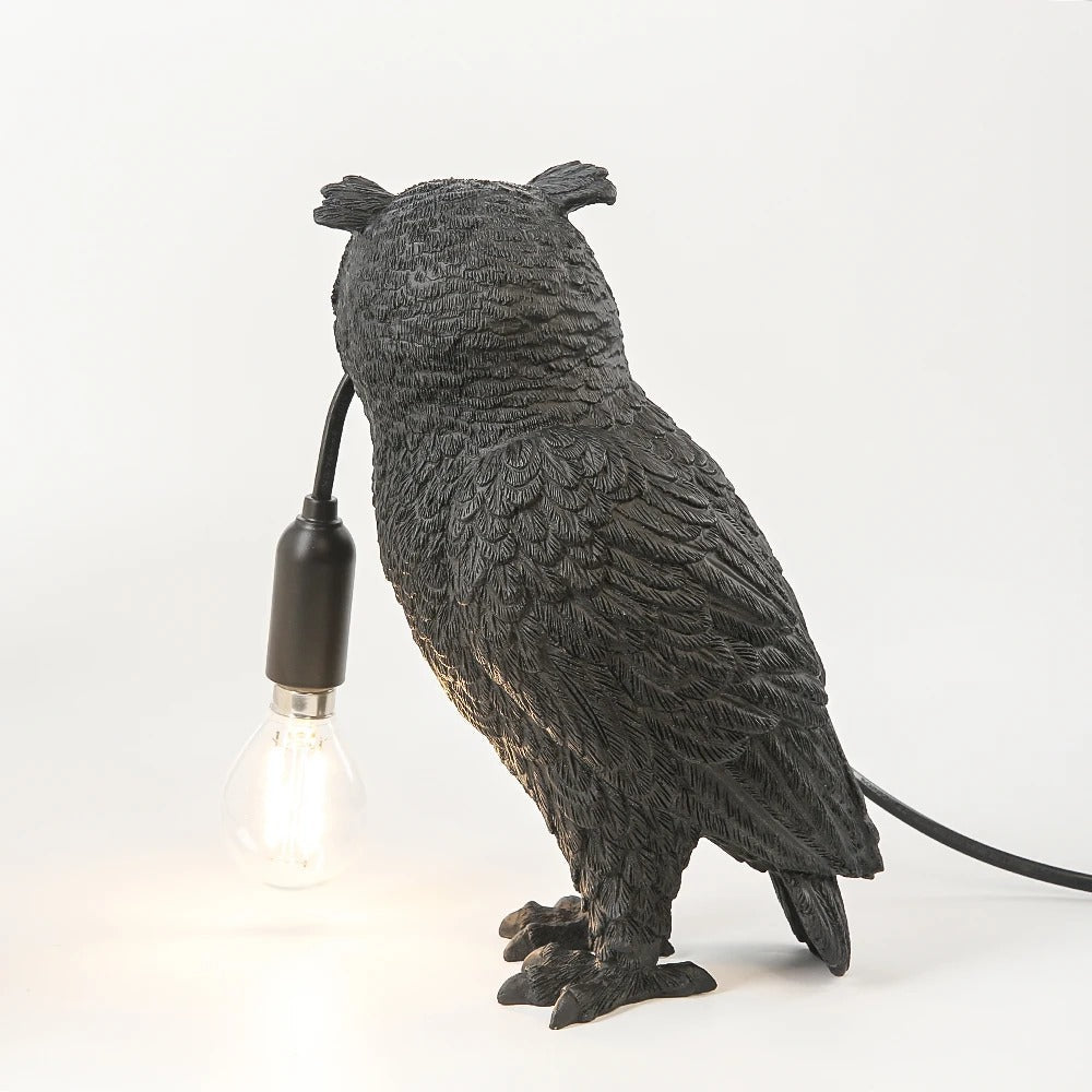 Lampe de chevet Hibou en résine noire