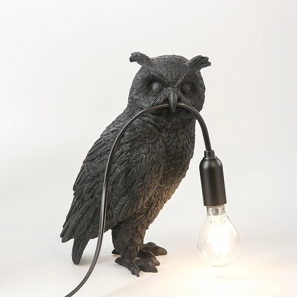 Lampe de chevet Hibou en résine noire