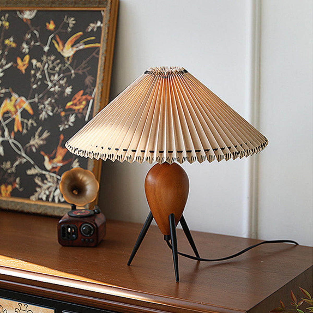 Lampe Japonaise sur Pied en Bois et Tissu