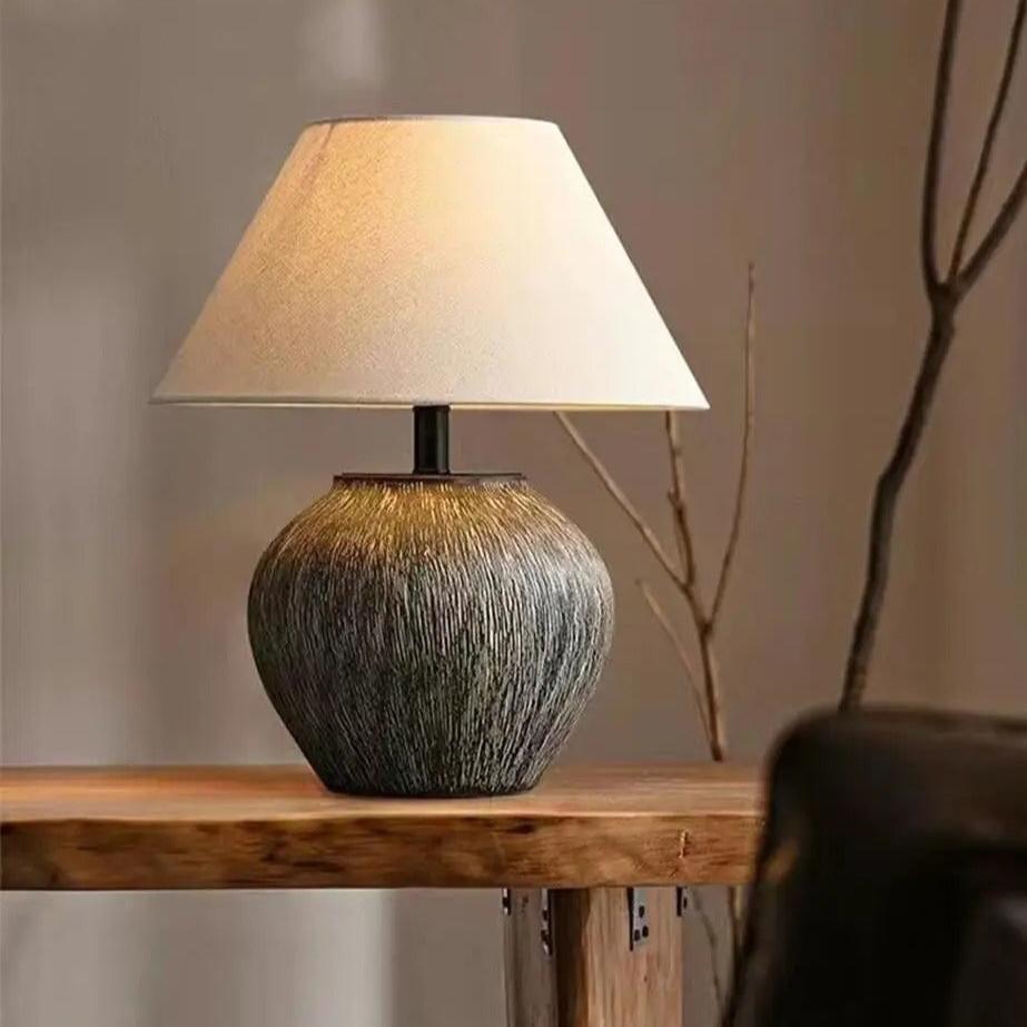 Lampe de Chevet Japonaise en Céramique et Tissu