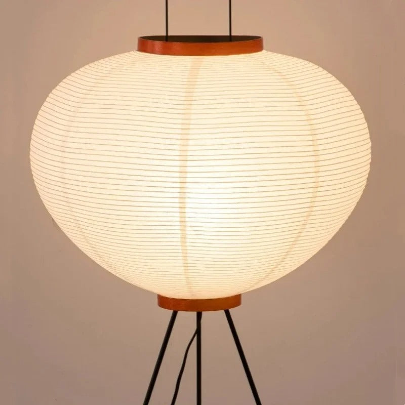Lampe Japonaise sur Pied en Papier de Riz et Métal