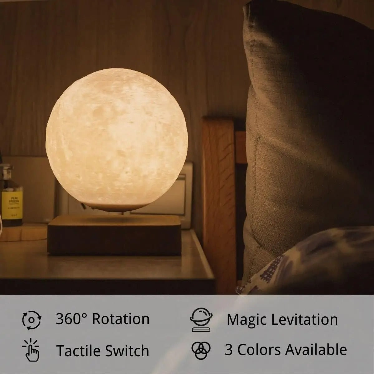 Lampe Lune Lévitation Magnétique – Base en Bois