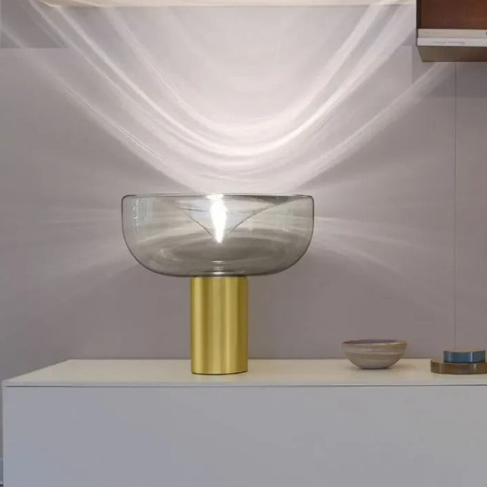Lampe de chevet design en métal et pierre de verre