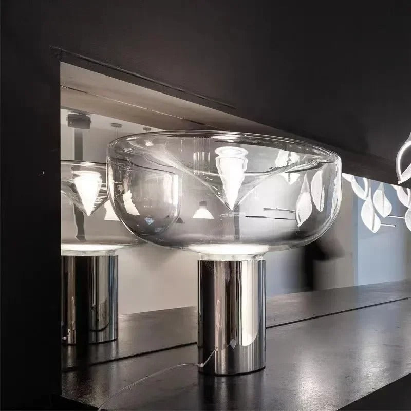 Lampe de chevet design en métal et pierre de verre