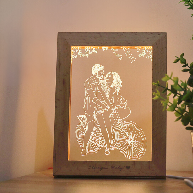 Lampe Photo Personnalisée en Bois et Acrylique