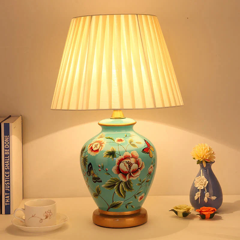Lampe de Chevet Pied en Céramique Peinte à la Main