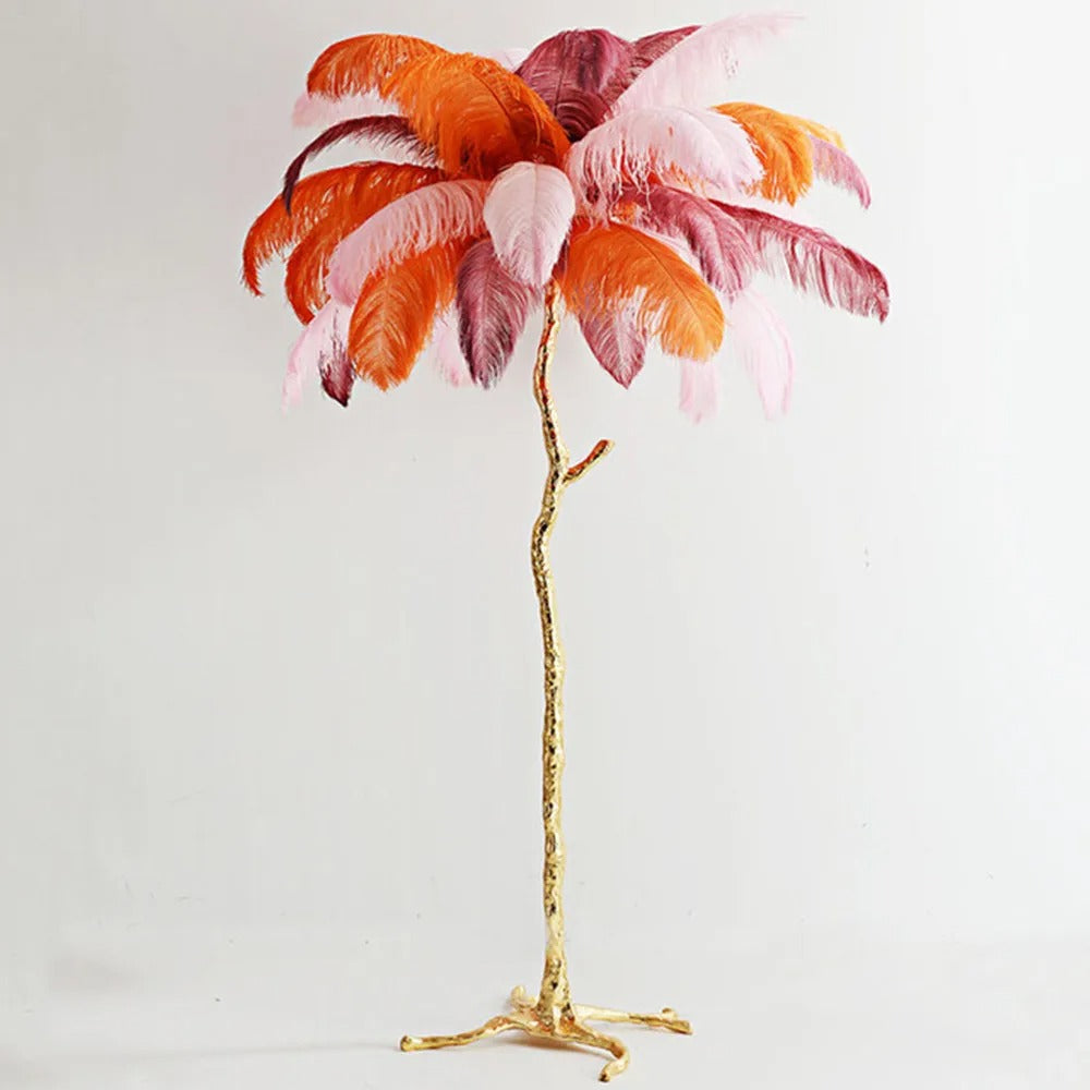 Lampe à Plumes d'Autruche – Pied Doré Décoratif