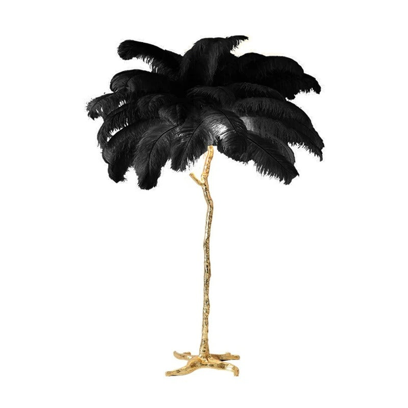 Lampe à Plumes d'Autruche – Pied Doré Décoratif