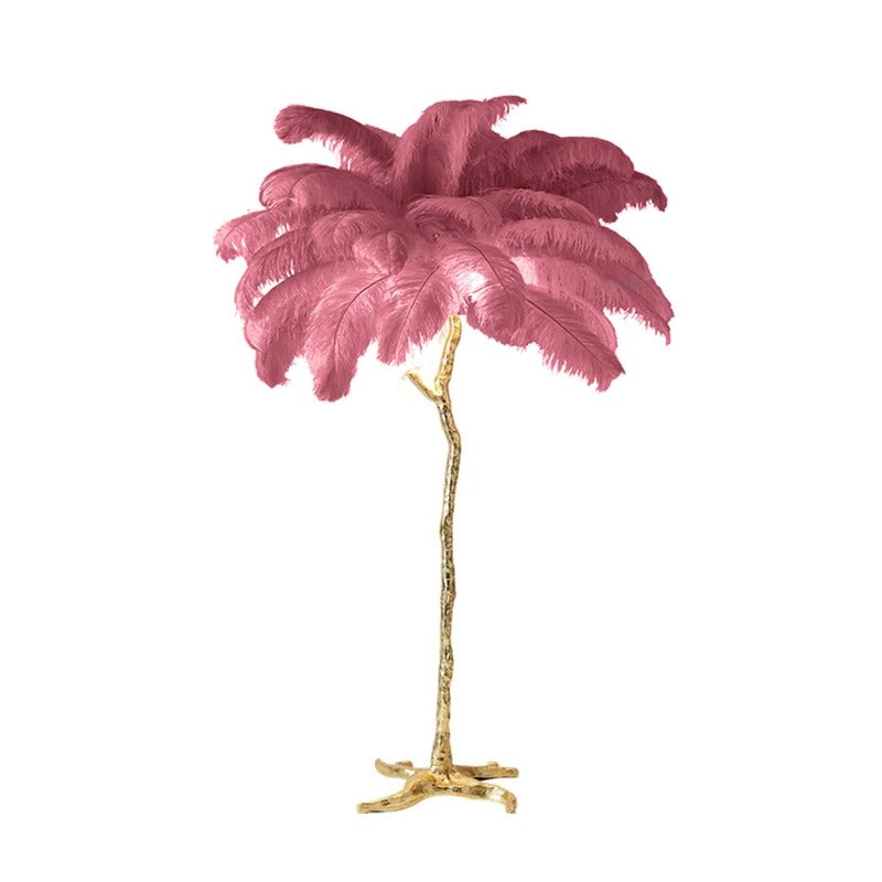 Lampe à Plumes d'Autruche – Pied Doré Décoratif