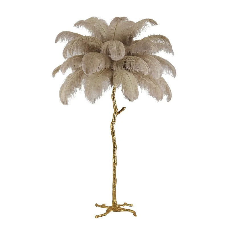 Lampe à Plumes d'Autruche – Pied Doré Décoratif