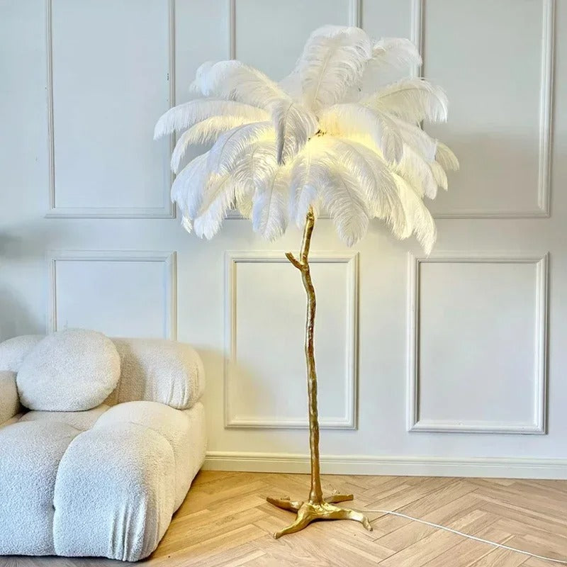 Lampe à Plumes d'Autruche – Pied Doré Décoratif