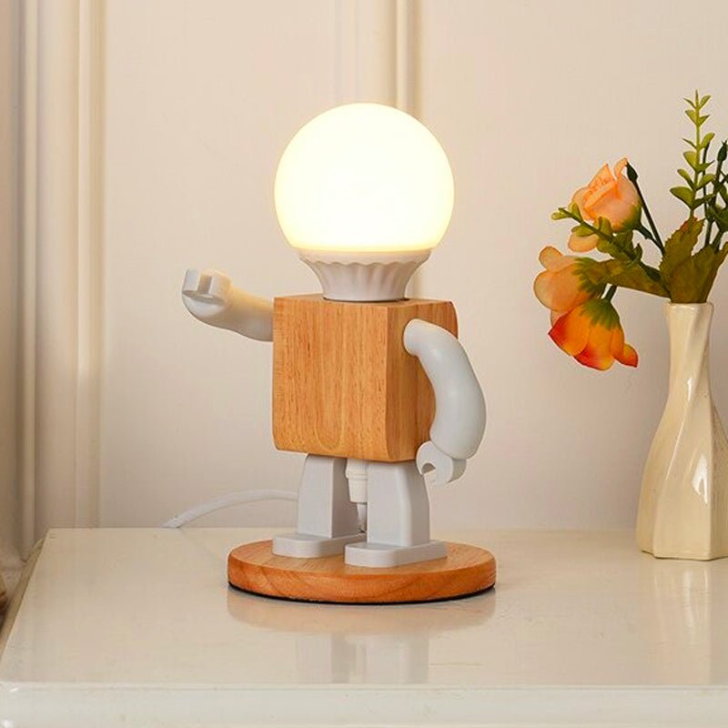 Lampe de chevet Robot en Bois – Déco Chambre Enfant