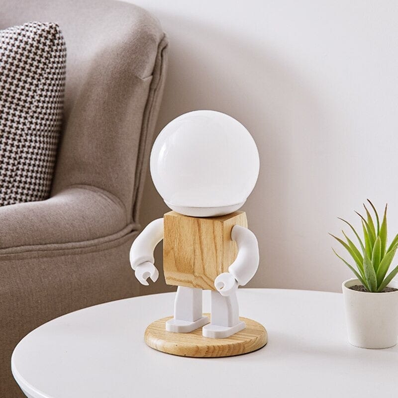 Lampe de chevet Robot en Bois – Déco Chambre Enfant
