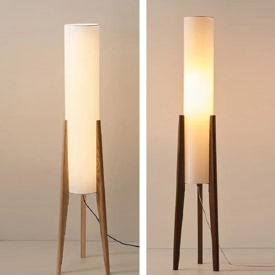 Lampe sur Pied Japonaise en Bois et Tissu