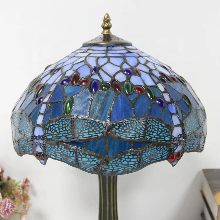 Lampe Tiffany Bleue Libellule – Artisanat Vitrail