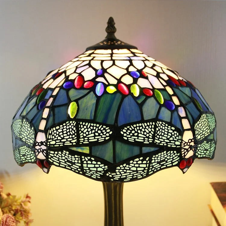 Lampe Tiffany Bleue Libellule – Artisanat Vitrail