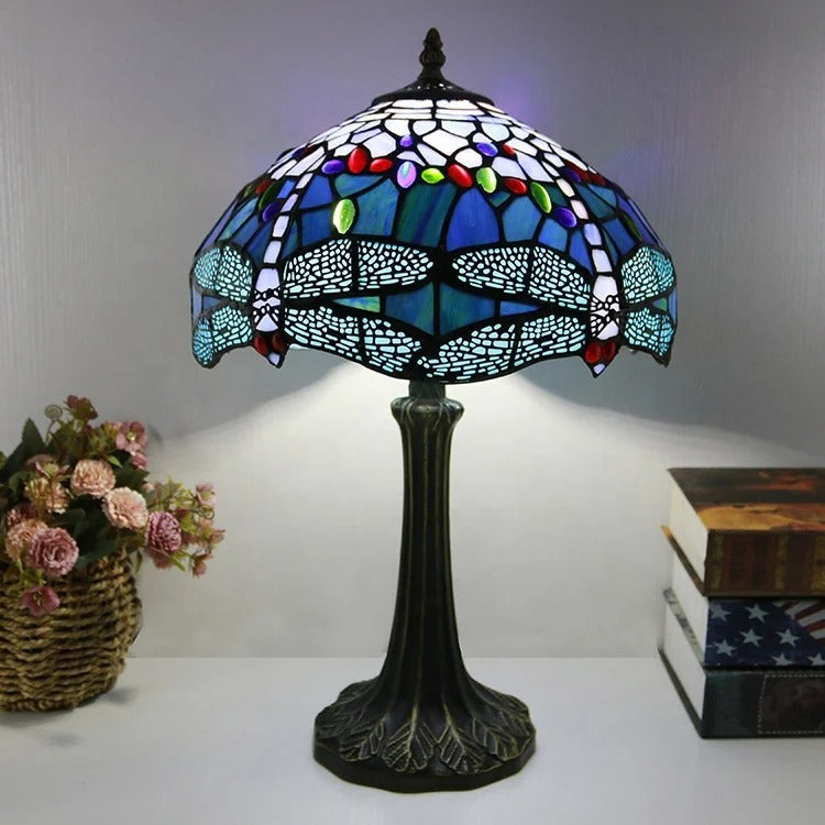 Lampe Tiffany Bleue Libellule – Artisanat Vitrail
