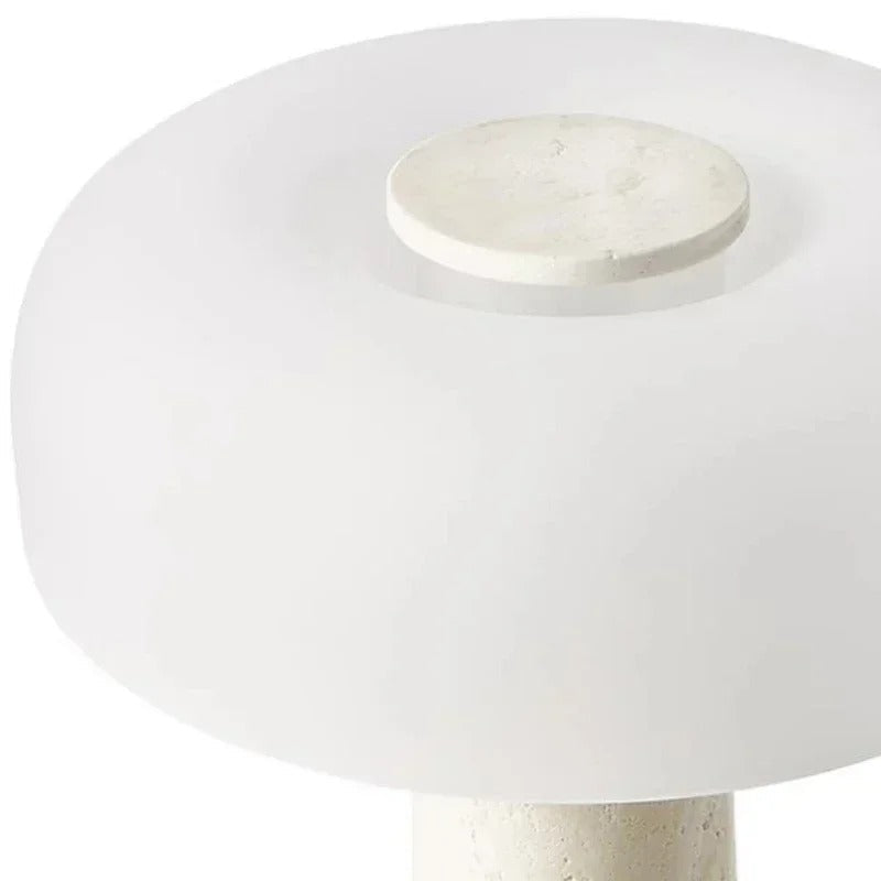 Lampe de chevet en travertin naturel et abat-jour en verre