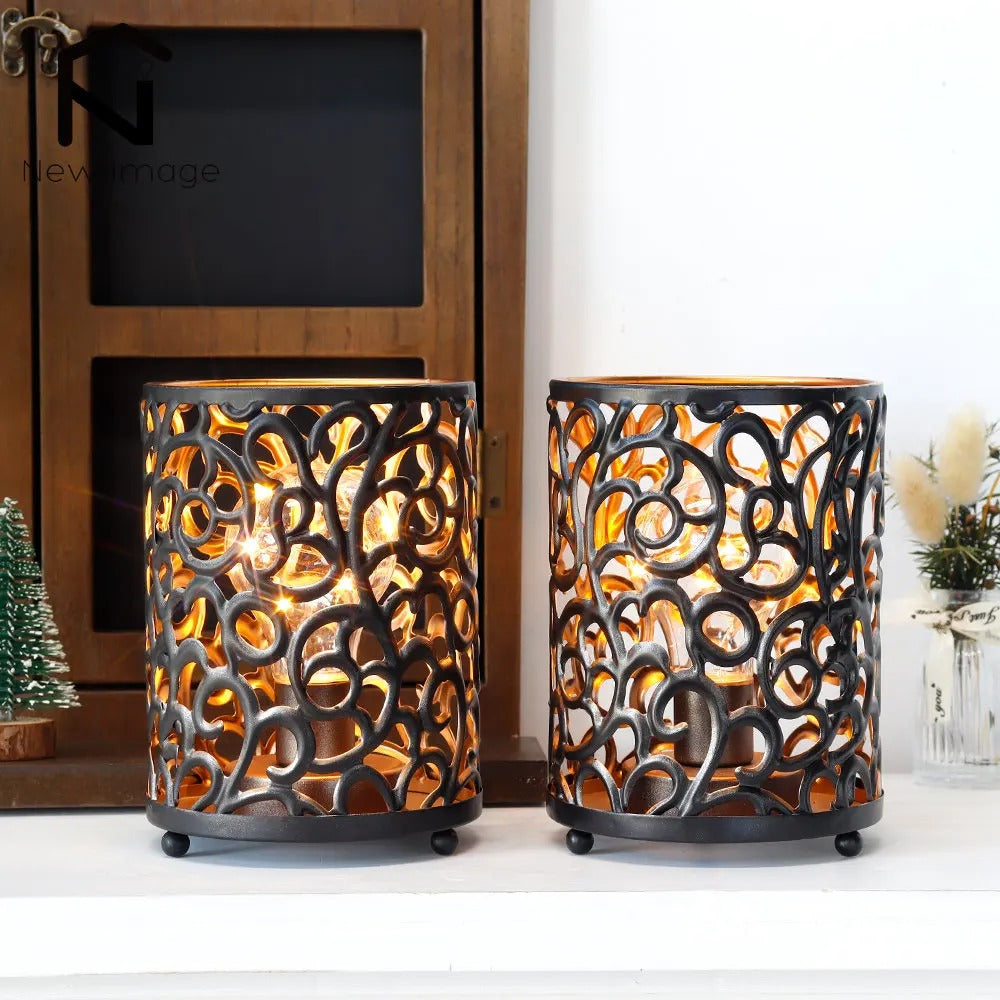 Lot de 2 Lampes de Chevet à Piles en Métal Ajouré
