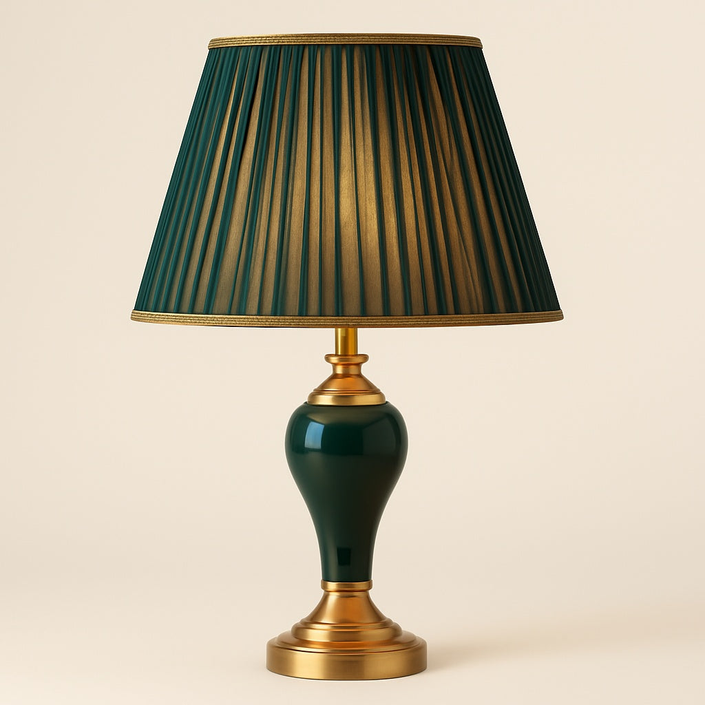 Lampe de Chevet Ancienne Céramique Verte et Dorée