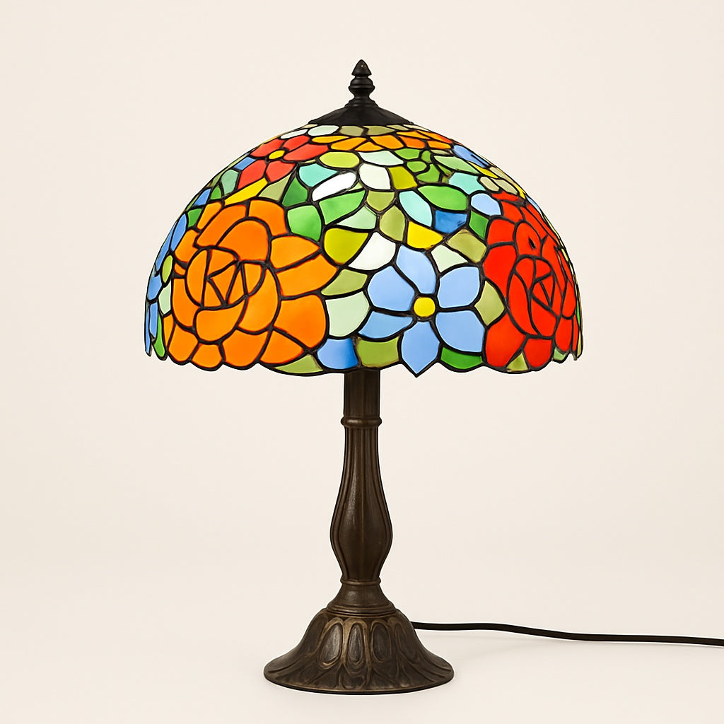 Lampe Tiffany Florale en Vitrail – Pied Métal