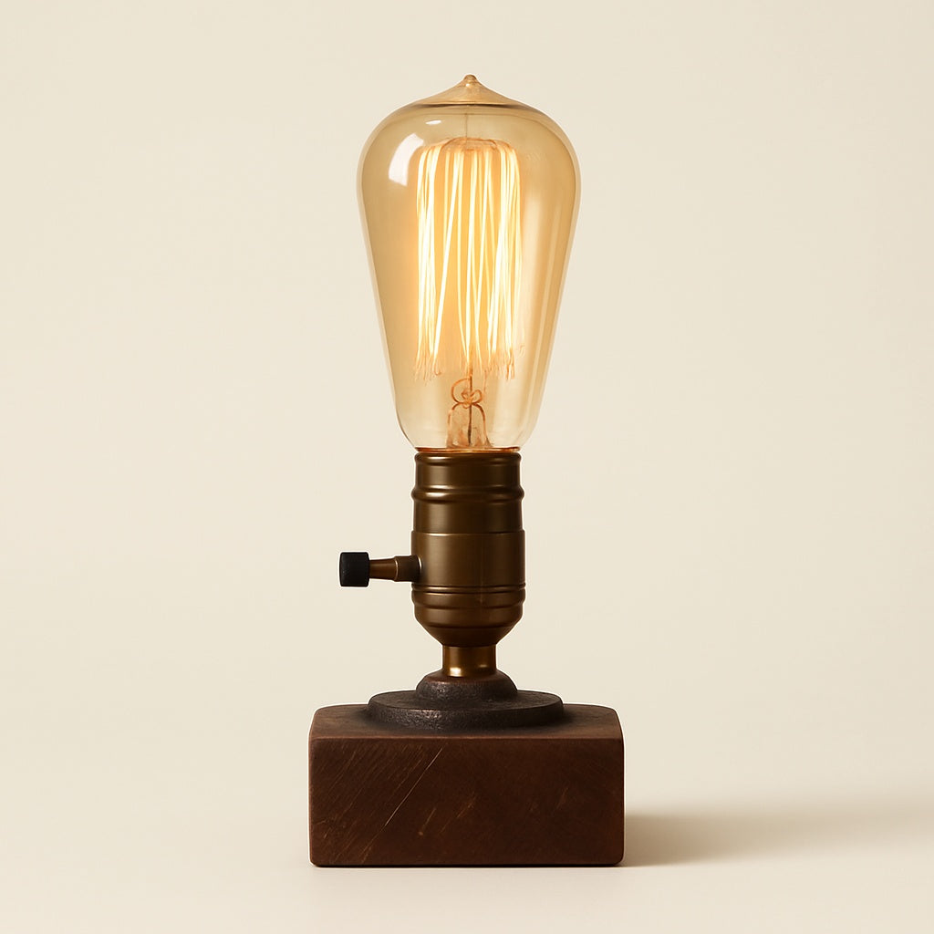Lampe de Chevet Industrielle Bois et Métal Vintage