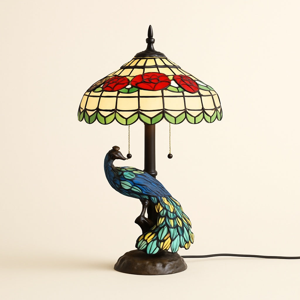 Lampe Tiffany Art Déco Pied Paon en Vitrail