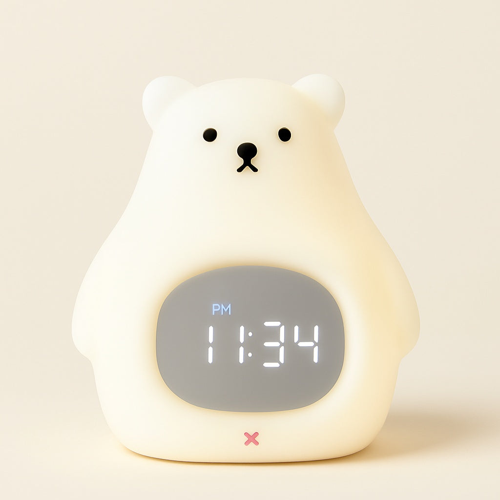 Réveil Veilleuse Enfant Ours en Silicone Rechargeable