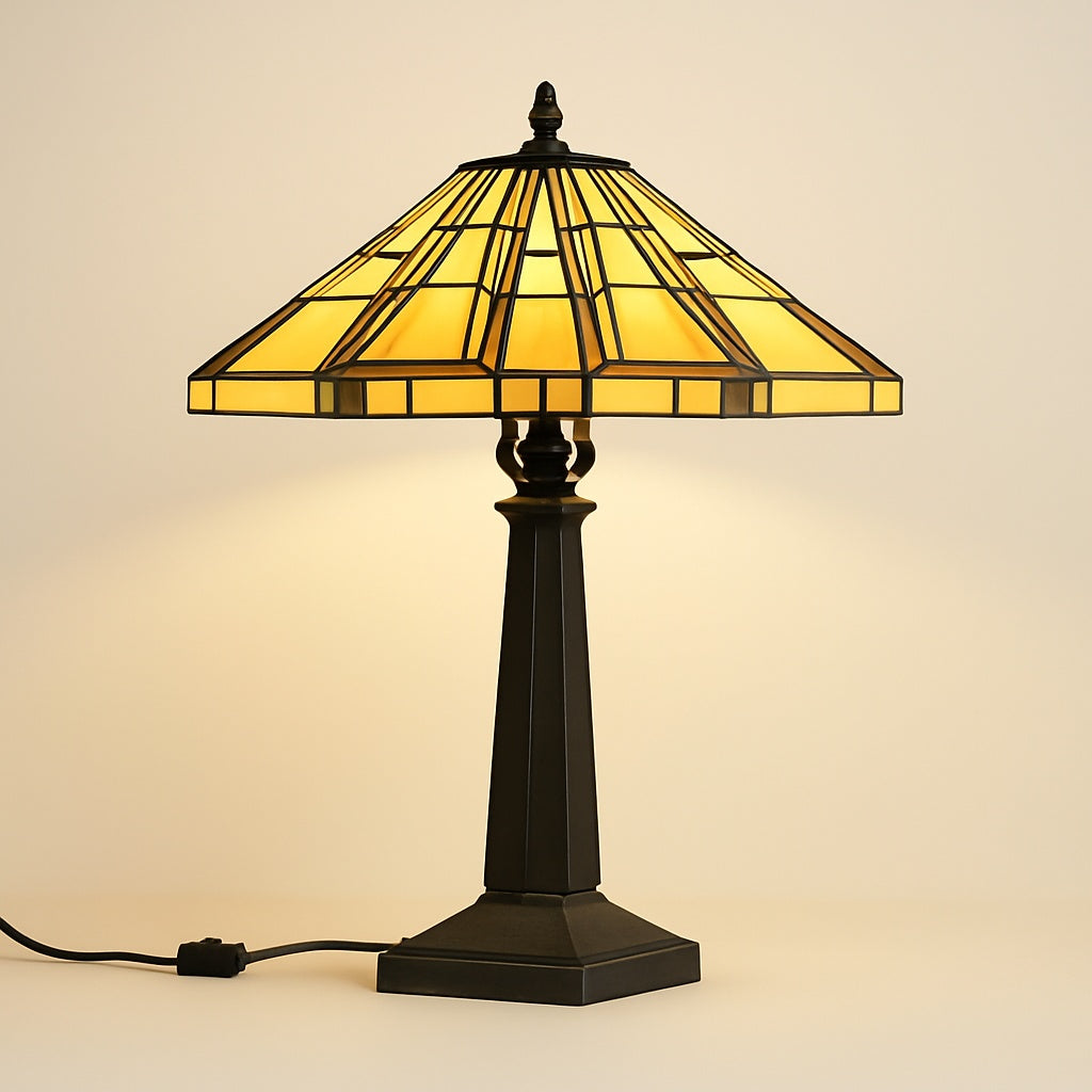 Lampe Tiffany Art Déco – Vitrail Géométrique Doré