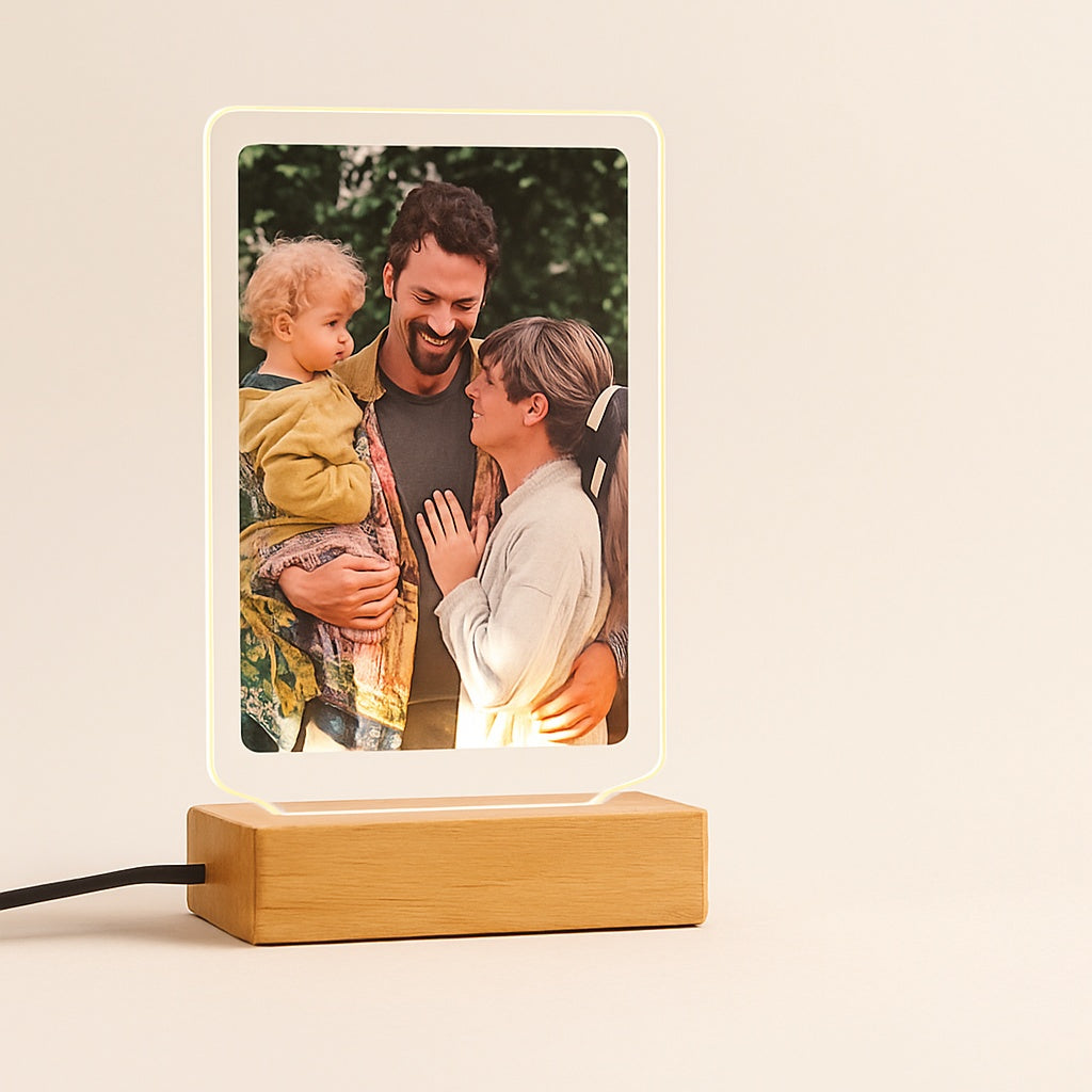 Lampe Personnalisée avec Photo – Base Bois et Acrylique