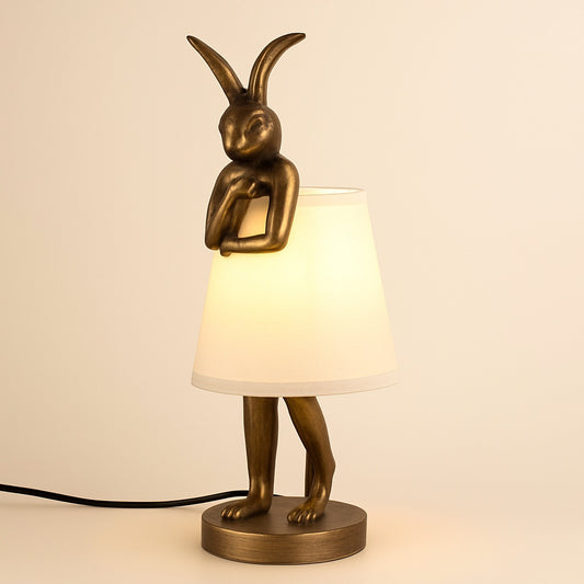 Lampe de chevet lapin en résine dorée avec abat-jour