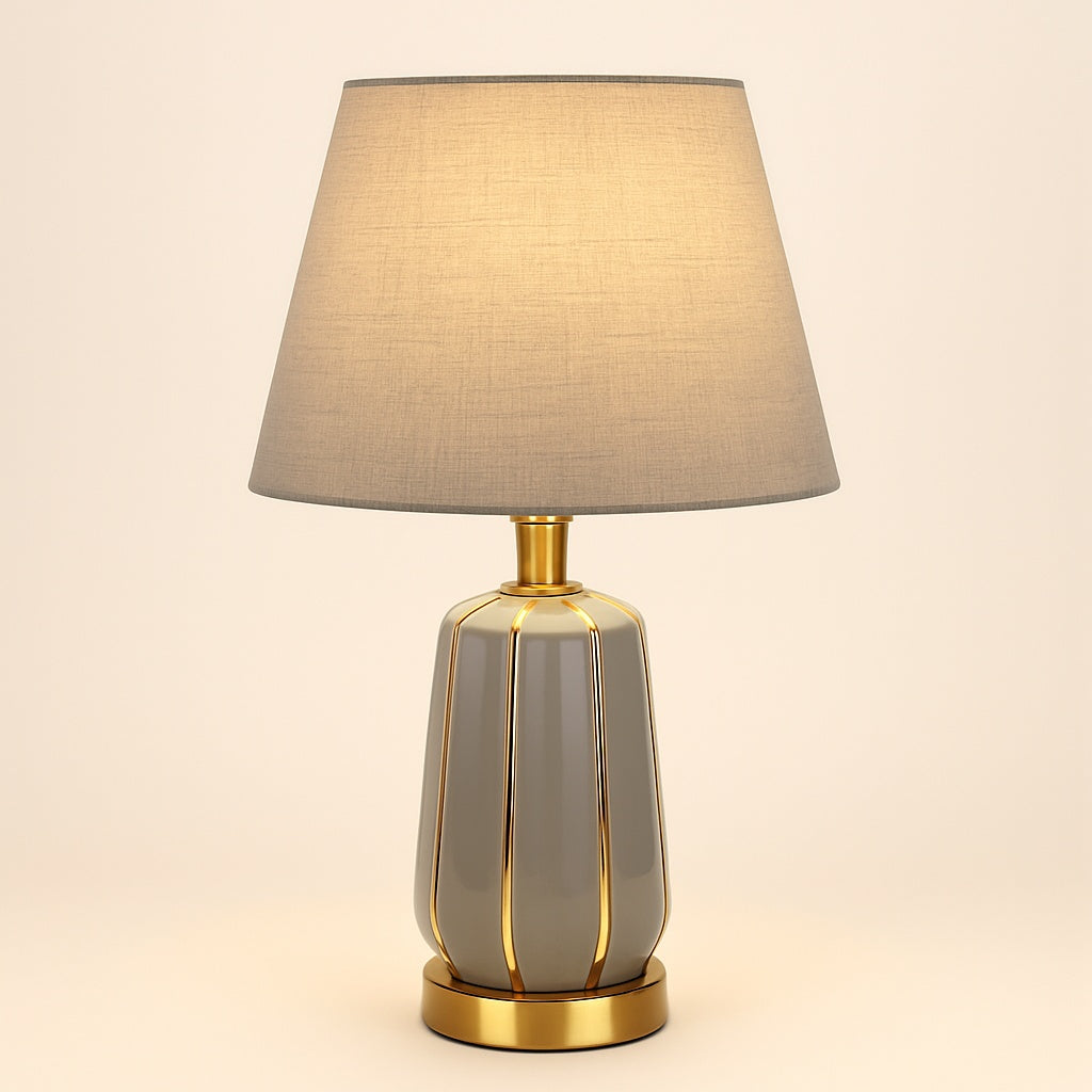 Lampe de Chevet Céramique Grise et Métal Doré