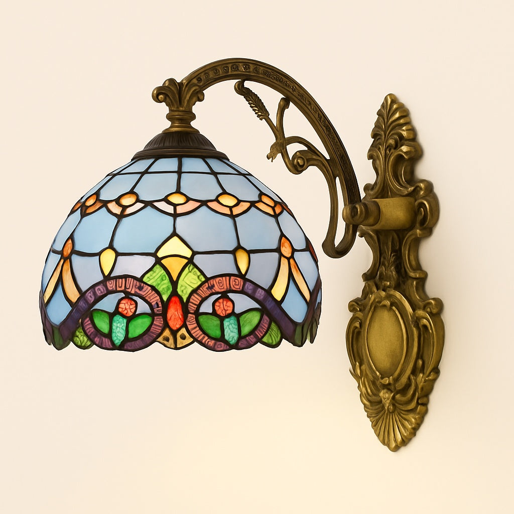 Applique Murale Style Tiffany Vitrail Bleu