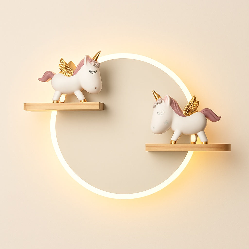 Lampe Licorne de Chevet avec Étagères en Bois