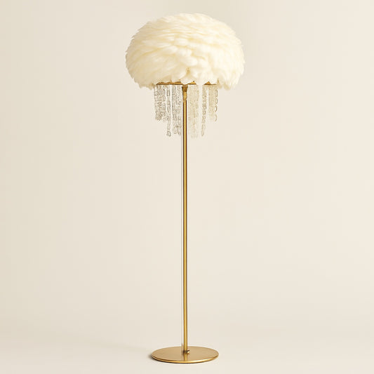 Lampe Plume sur Pied – Métal Doré et Cristaux