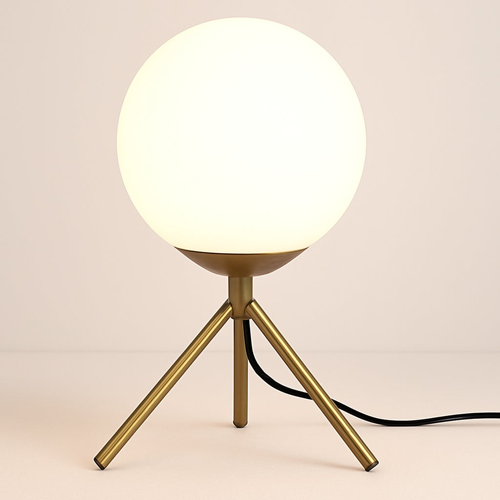 Lampe Boule sur Pied Trépied Doré et Globe en Verre