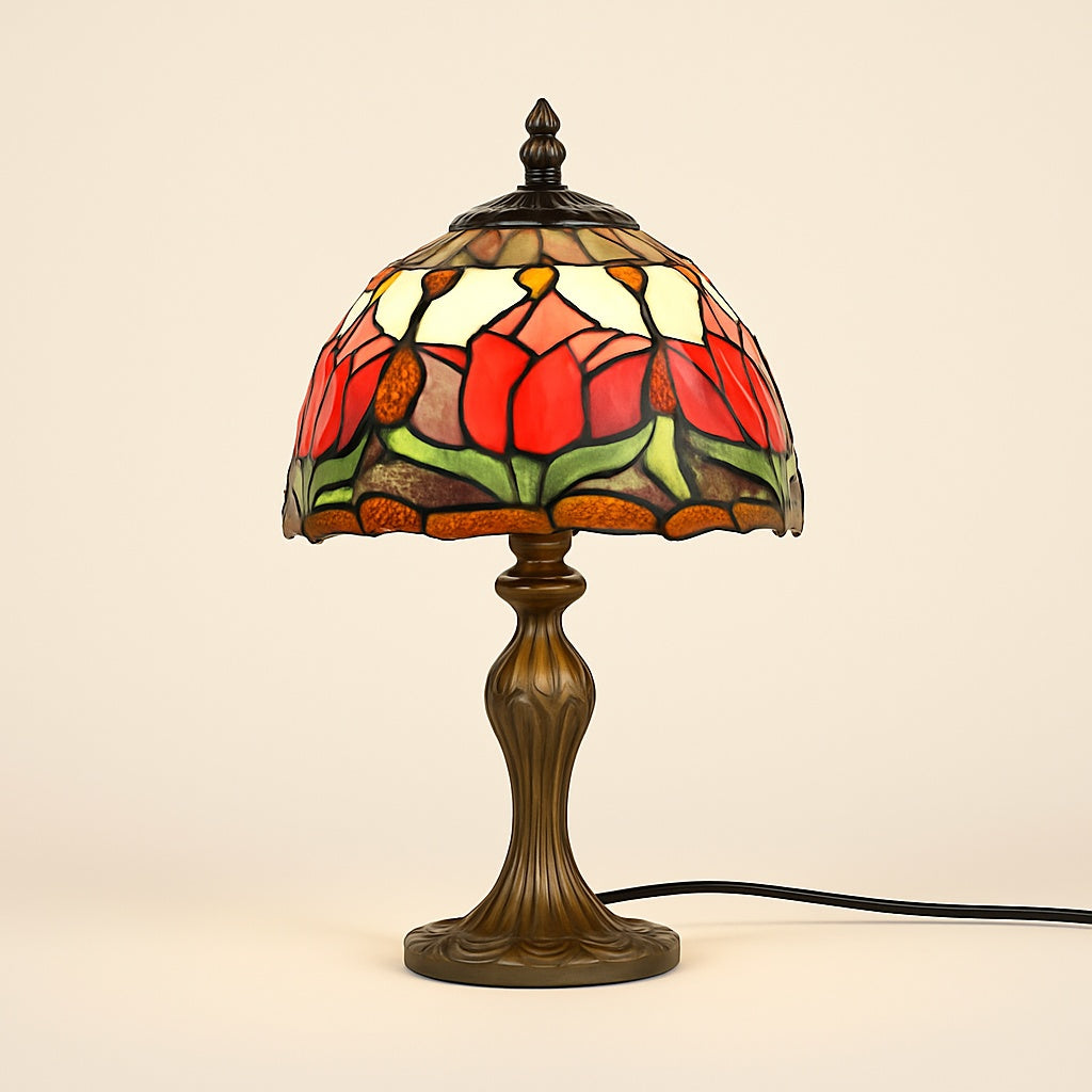 Lampe Tiffany Tulipes Rouges en Verre et Métal