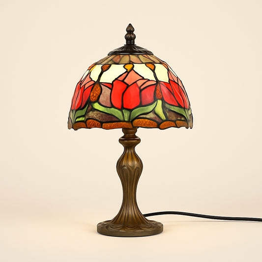 Lampe Tiffany Tulipes Rouges en Verre et Métal