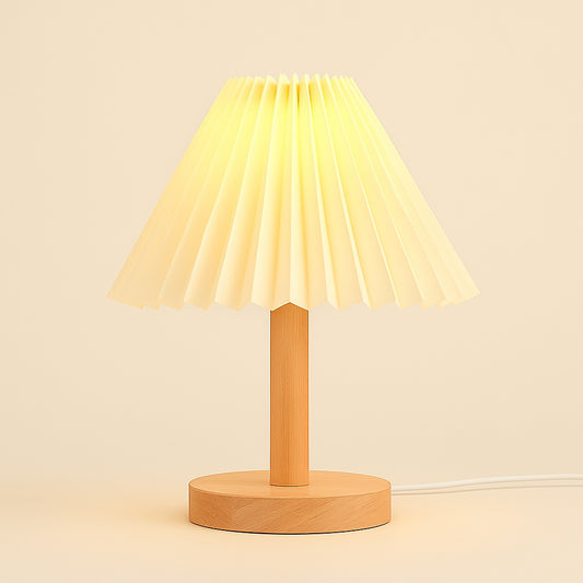 Lampe de chevet en bois et abat-jour tissu plissé