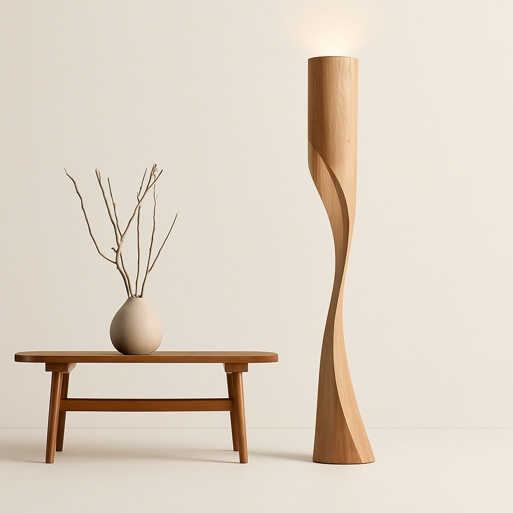 Lampadaire en Bois Massif – Design Sculptural