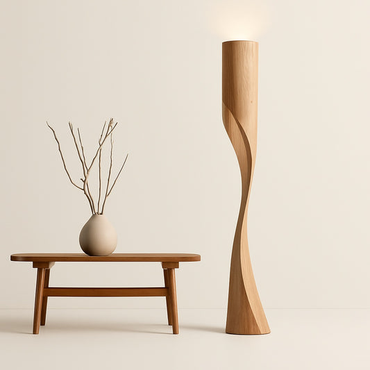 Lampadaire en Bois Massif – Design Sculptural