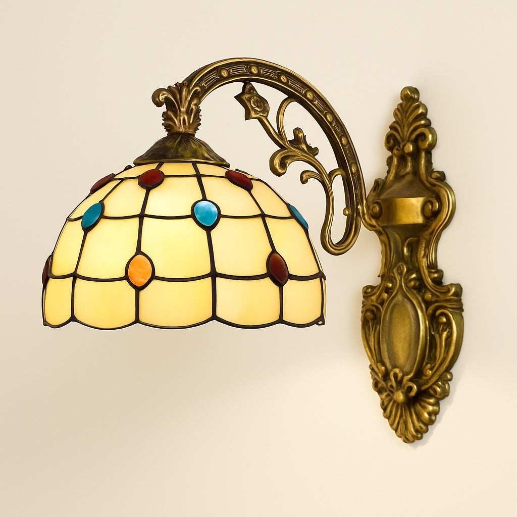 Applique Murale Tiffany Vitrail Doré et Incrustations