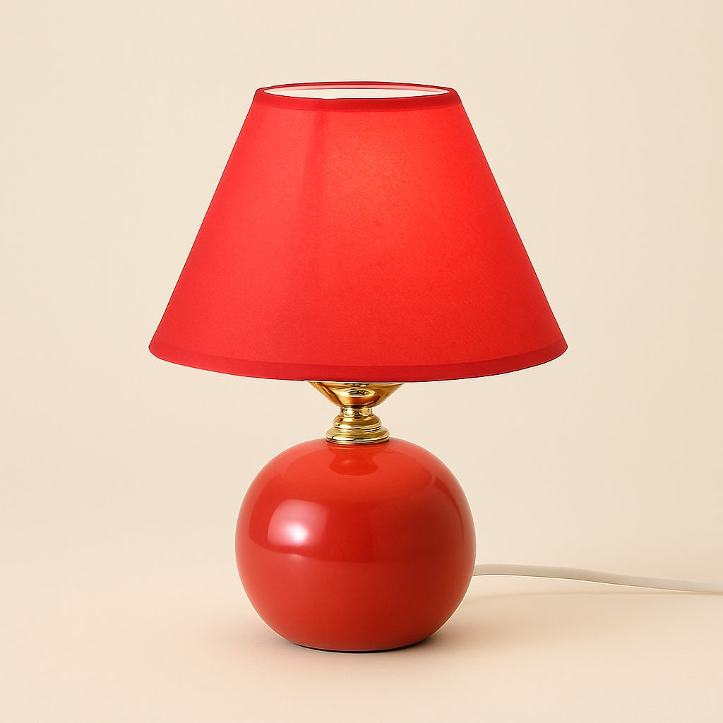 Lampe de chevet en céramique rouge et abat-jour tissu